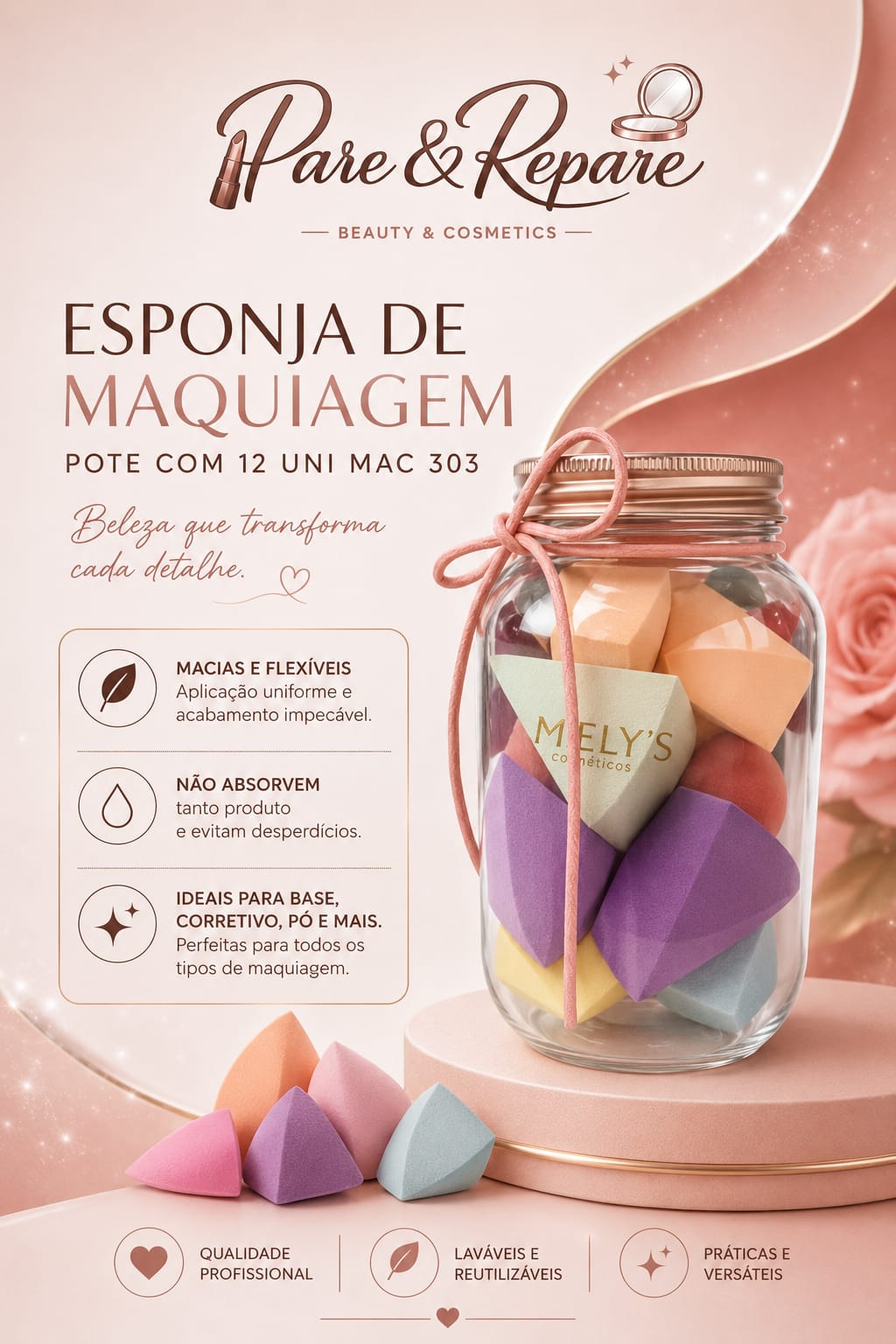 Esponja de Maquiagem Pote com 12 Uni MAC 303