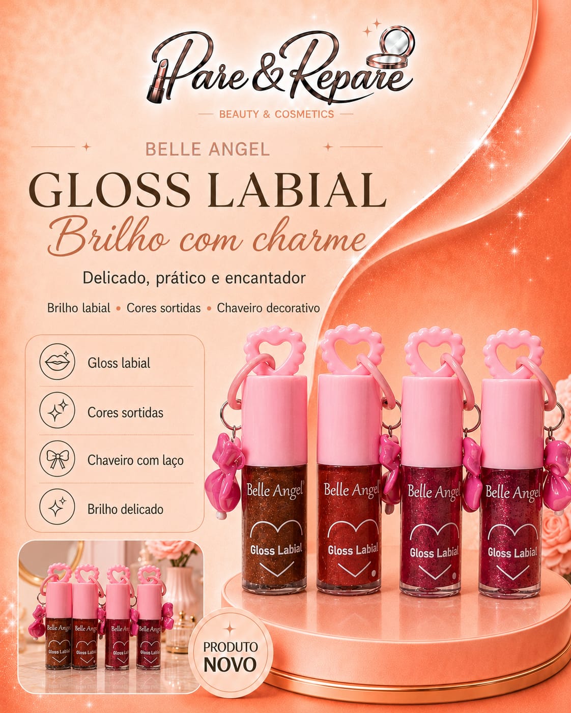 Gloss Labial Chaveiro Brilho com Charme